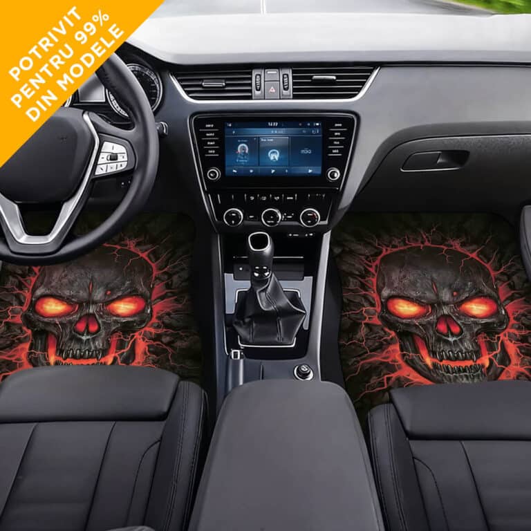 Covorașe auto personalizate „Inferno Skull” cu textul tău